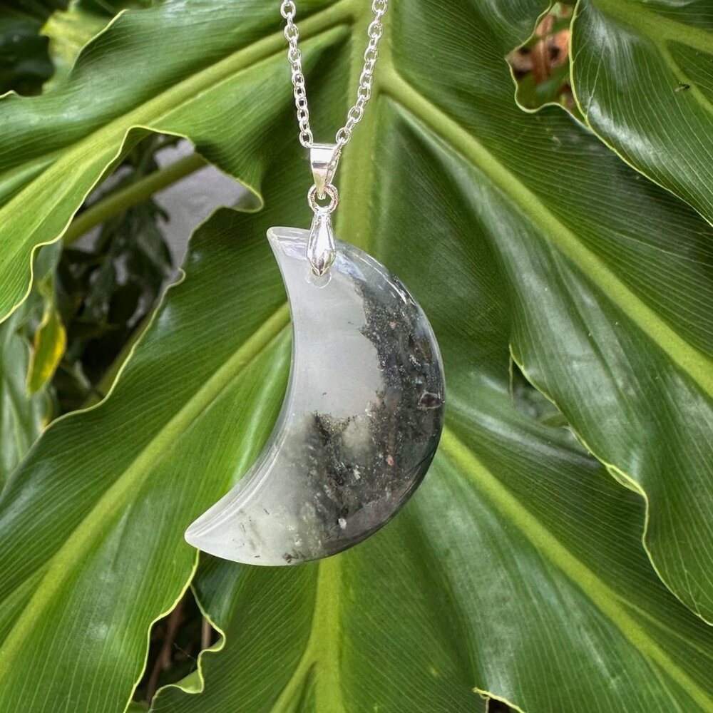 NEW African Bloodstone Crescent Moon Pendant Necklace